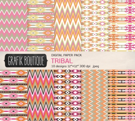 10 Tribal Digital Paper Pack