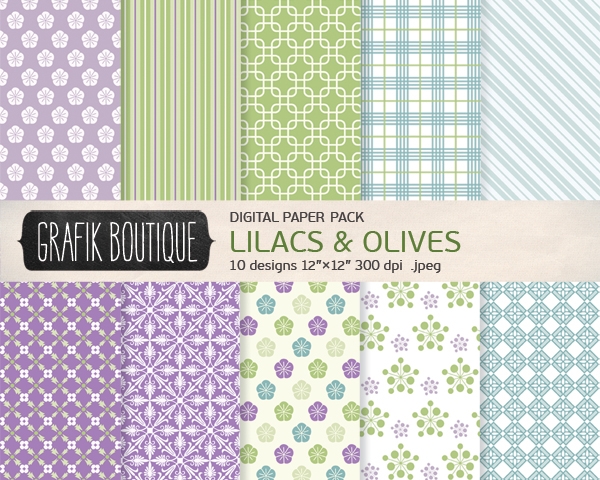 Download 10 Digital Paper Pack Lilacs and Olives  