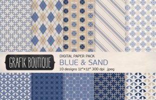 10 Digital Paper Pack Blue &