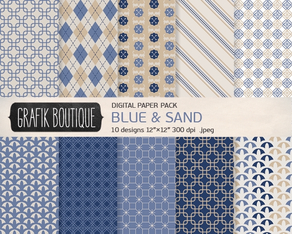Download 10 Digital Paper Pack Blue & Sand  