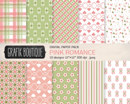 10 Digital Paper Pack Pink Romance 