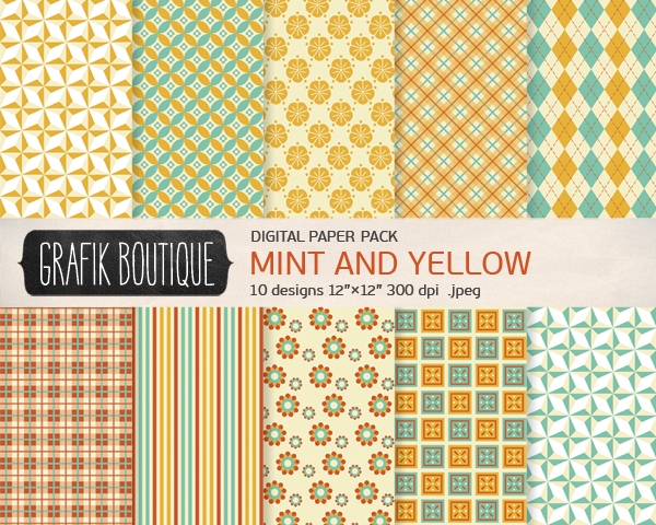 Download 10 Digital Paper Pack Mint & Yellow 