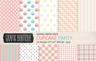 10 Digital Paper Pack Cupcake