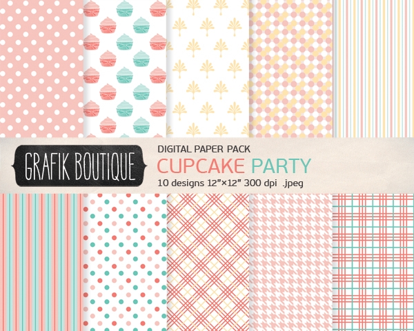 Download 10 Digital Paper Pack Cupcake Party  