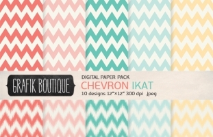 10 Chevron Ikat Digital Paper Pack