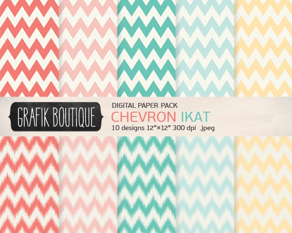 Download 10 Chevron Ikat Digital Paper Pack N49  