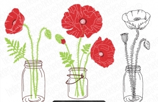 Poppy Mason Jar Vector Clip Art 