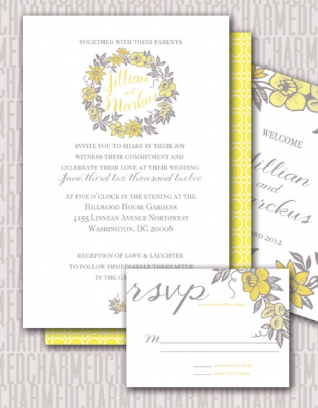Yellow and Grey Wedding Invitation