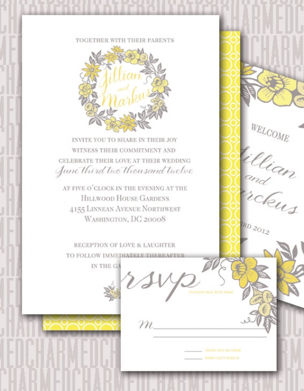 Download Yellow and Grey Wedding Invitation Suite 