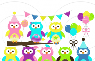 Party Owls Commercial Use Clipart
