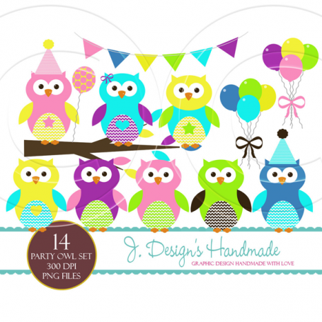 Party Owls Commercial Use Clipart
