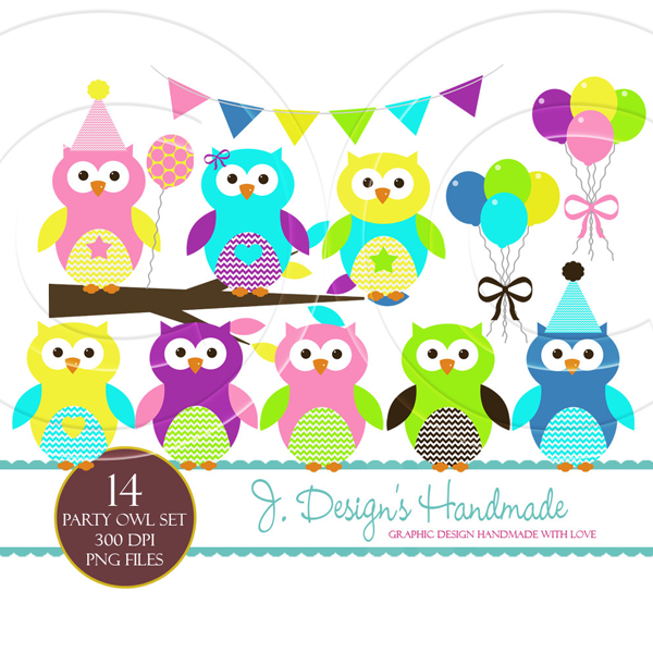 Download Party Owls Commercial Use Clipart Set  