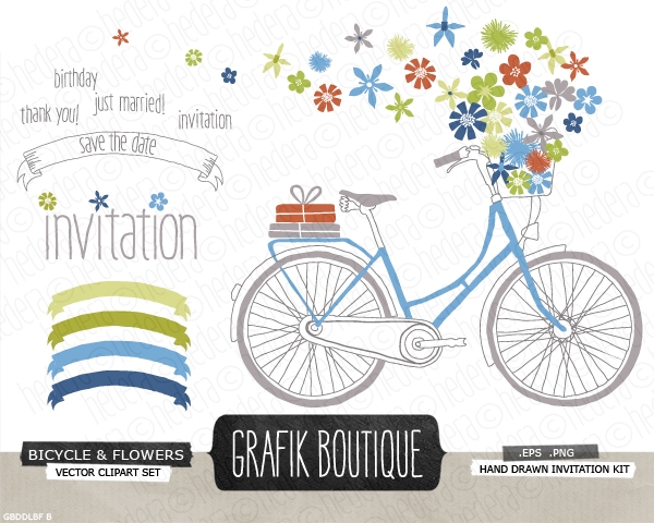 Download Dark Bicycle Flower Basket Invitation Vector Clip  