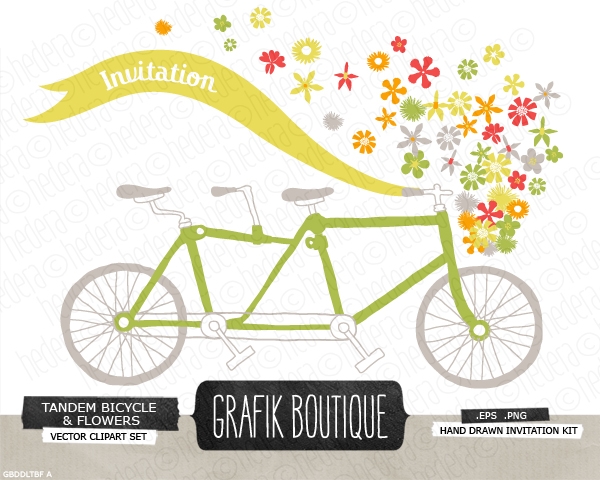 Download Tandem Bicycle Flower Basket Vector Clip Art 
