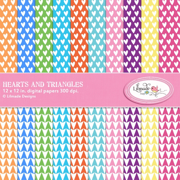 Download Hearts and Triangles Digital Papers 
