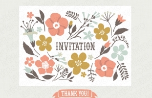 Folk Flowers Invitation Clip Art