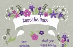 Purple Folk Flowers Ribbon Vector