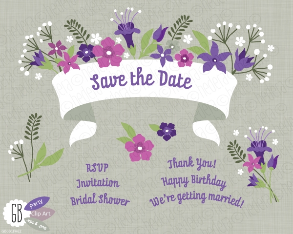 Download Purple Folk Flowers Ribbon Vector Wedding Invitati 