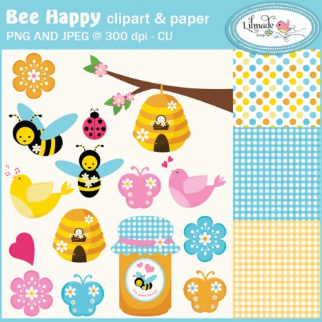 Bees cliparts and digital papers