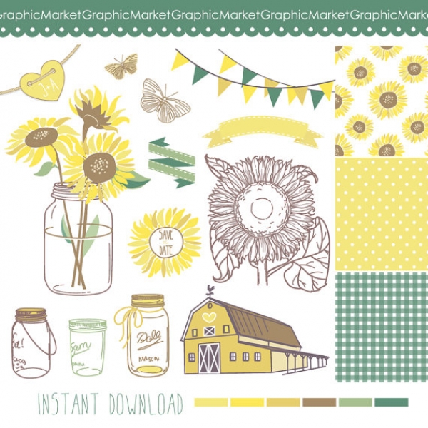 Download Sunflower and Mason Jar Clip Art 
