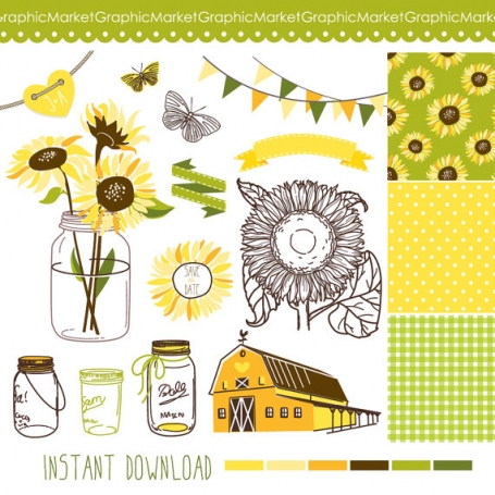 Green Sunflower and Mason Jar Clip