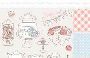 Hand Drawn Tea & Cake Clip Art