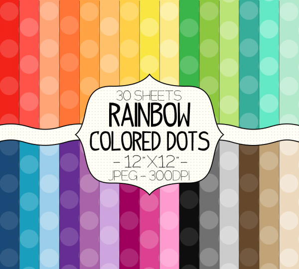 Download Polka Dot Digital Paper Pack - Rainbow Colored Dot 