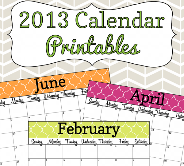 Download 2013 Calendar Printable - Colorful Quatrefoil - (W 