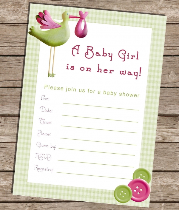 Download Fillable Baby Shower Invitation - Girl 