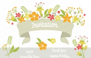 Yellow folk flowers invitation