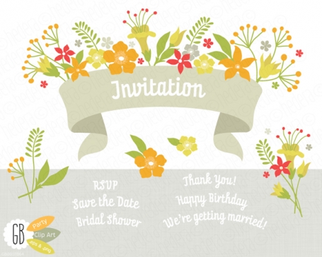 Yellow folk flowers invitation