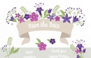 Folk purple flowers invitation