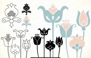 Folk flowers digital vector clip