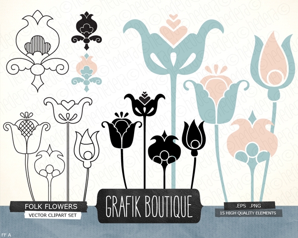 Download Folk flowers digital vector clip art, flower, wedd 