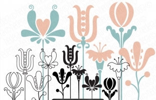 Folk flowers digital vector clip