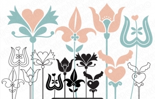 Folk flowers digital vector clip