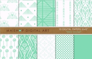 Digital Papers - Mint Orchid