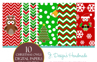 Christmas Owls Digital Papers