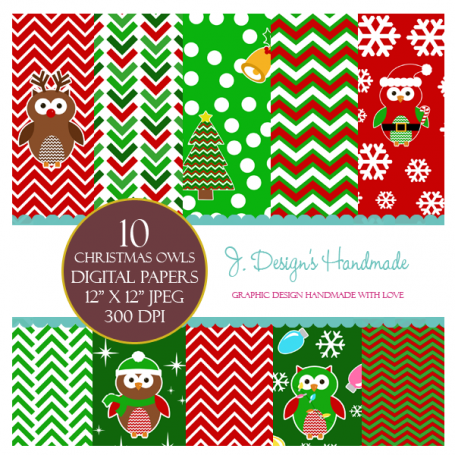 Christmas Owls Digital Papers