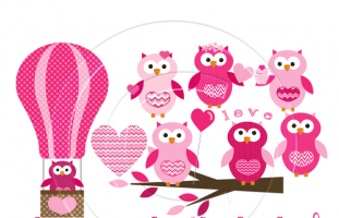 Valentine's Day Owls Clipart Set 