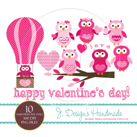 Valentine's Day Owls Clipart Set 