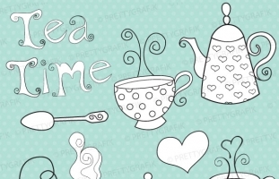 Tea Set Digital Stamp Commercial