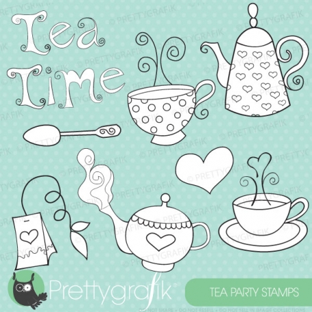 Tea Set Digital Stamp Commercial