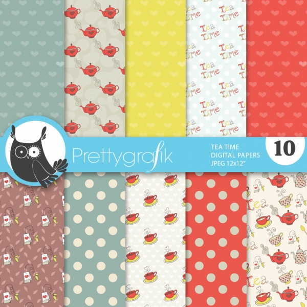 Download Tea time digital paper, commercial use, scrapbook  