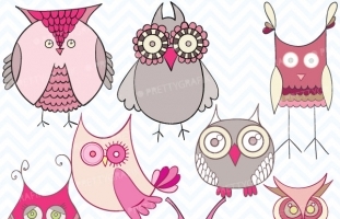 Pink owl clipart commercial use,