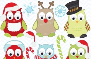 Christmas owls clipart, commercial