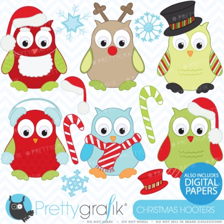 Christmas owls clipart, commercial