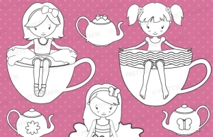 tea girls digital stamp