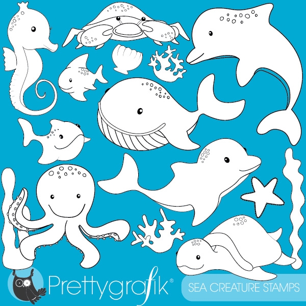 Download sea animals digital stamp commercial use, vector graphics, digital sta 