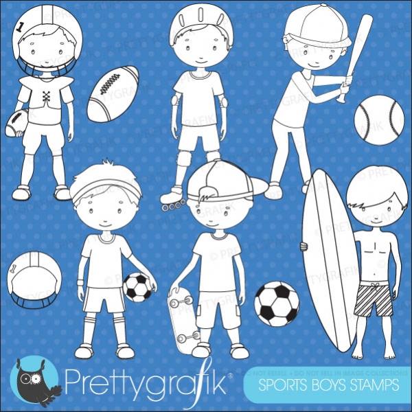 Download  sports boys digital stamp (commercial use, vector graphics) 